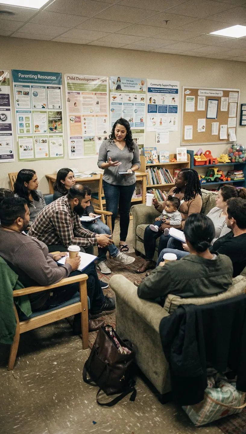 Een ouder die een kind ondersteunt bij het ontwikkelen van sociale vaardigheden in een speelse omgeving.